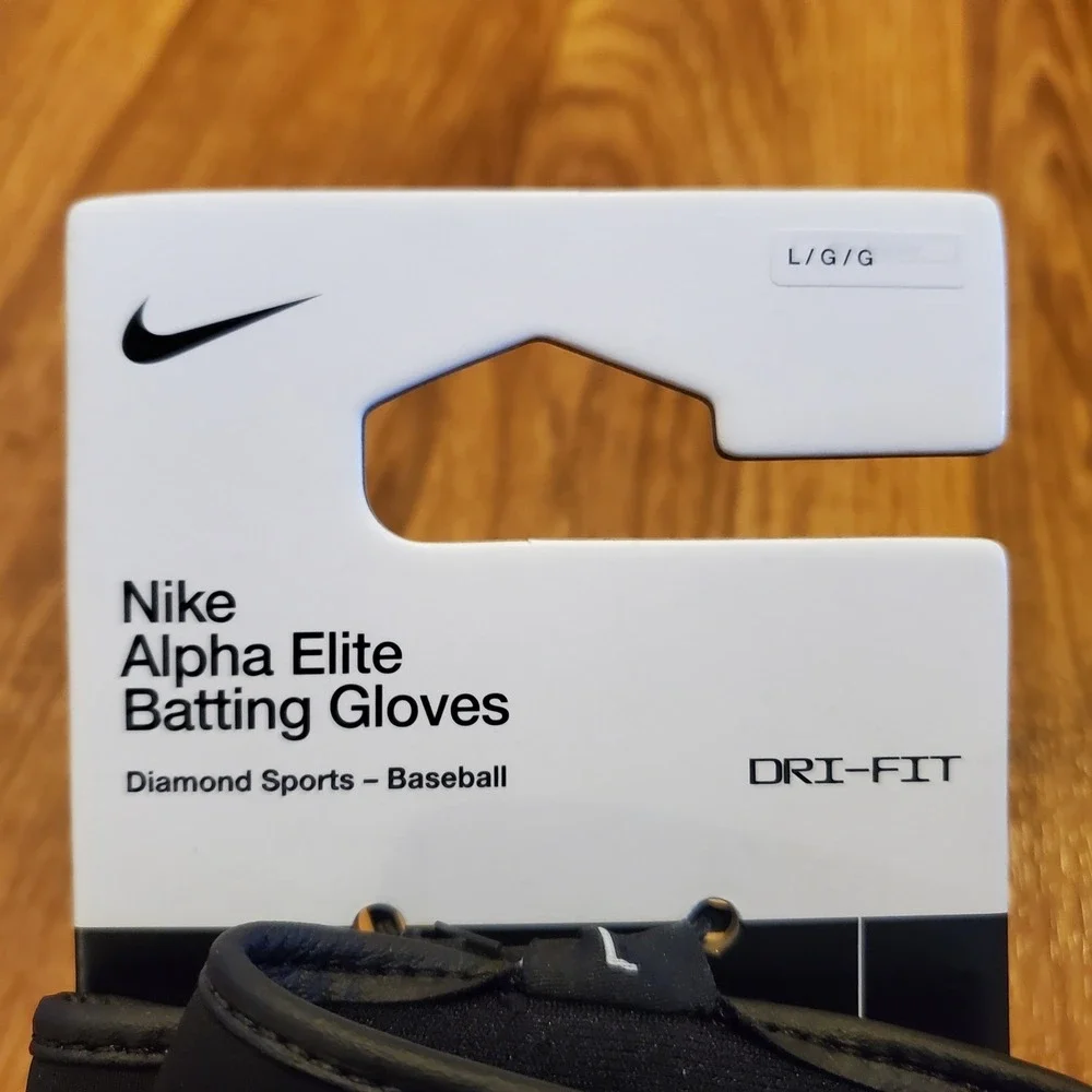 Nike Alpha Elite Baseball Batting Gloves Men Large Black Dri-Fit‎ Sheepskin New